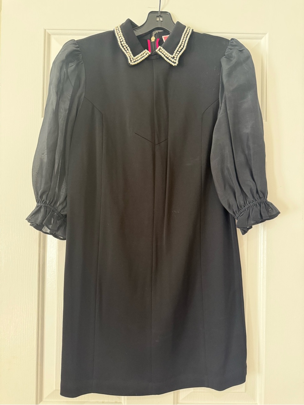 kate spade Black Pearl-Collar Puff Sleeve Mini Dress